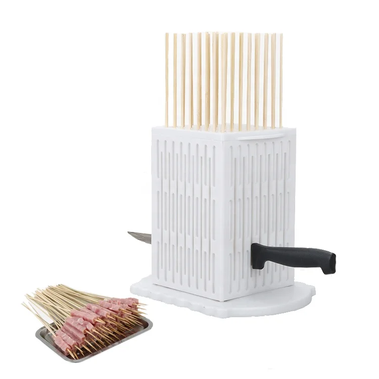 

Manual 64 Holes Skewer Kebab Maker Box meat string machine meat skewer machine box, White