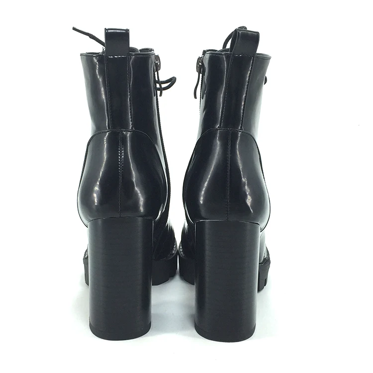 Block Heels Custom Dress Shoes Lace Up Shiny Black Patent Pu Leather Sexy Chunky Heel Platform Clear High Heel Boots
