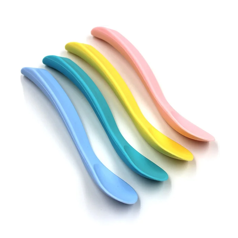

BPA Free Soft Curved Design Training Chewing Silicone Baby Spoons, Pink,yellow,sky blue,lake blue
