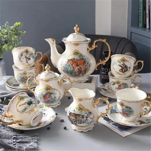 

New Arrival 21 Pcs Nordic Luxury Fantasy Porcelain Jungle Coffee Tea Sets