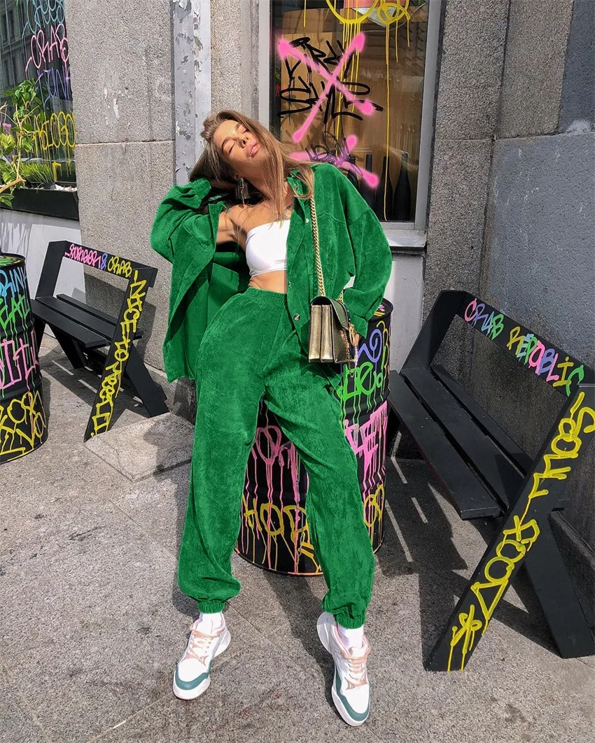 

2020 new arrivals autumn designs women two pieces velvet long sleeve shirt with full length trousers sets