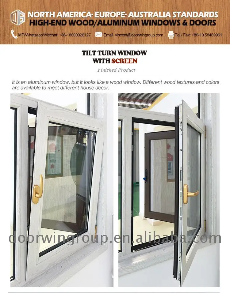 North American Style energy saving large view narrow frame thermal break aluminium windows wood grain