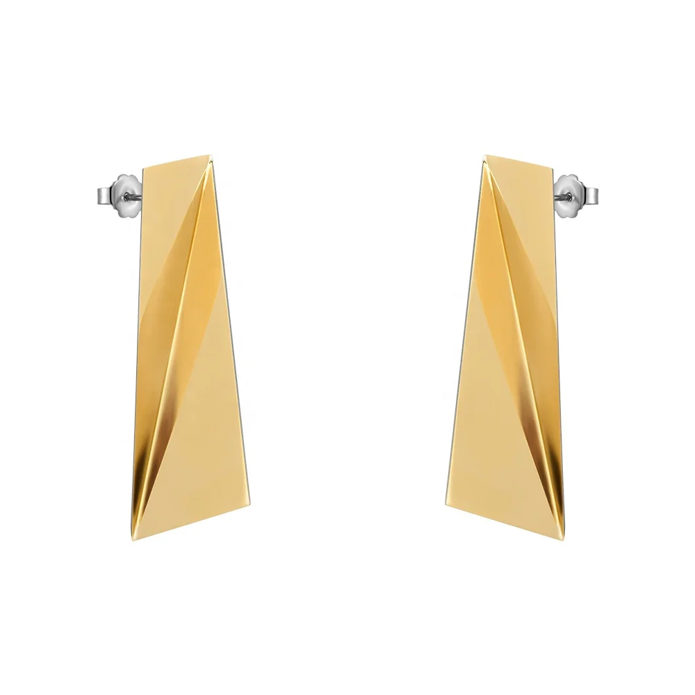 

Original Design 18K Gold Plated Stainless Steel Jewelry Geometric Slice Piercing Stud Earrings For Women Punk Earrings E221450