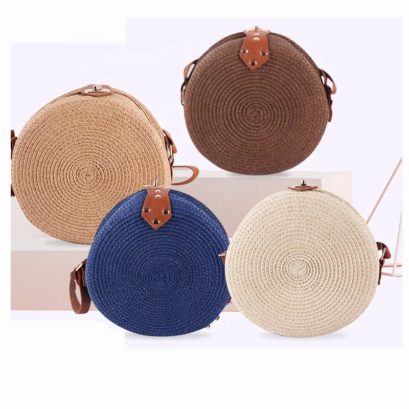 

Wholesale China pu leather round bohemia beach bali rattan bags