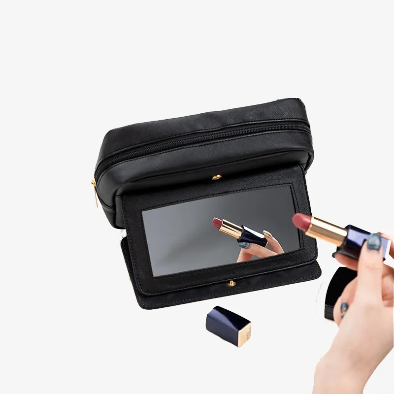 

fashion makeup storage box black waterproof transparent cosmetic bags with mirror