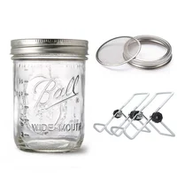 

16 OZ Wide Mouth Mason Jar with Stainless Steel Sprouting Lids Stands