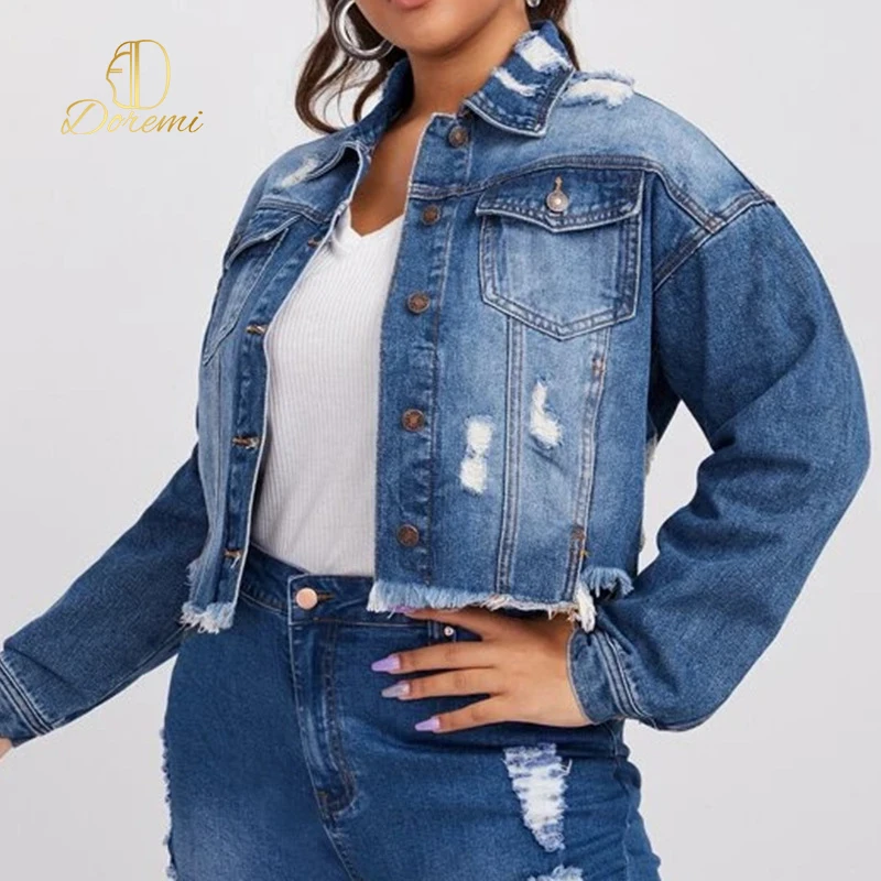 

New design Ladies Denim Jacket Women Coat Casual Ripped Holes Women's Jean Jackets Plus Size custom jeans purple wind