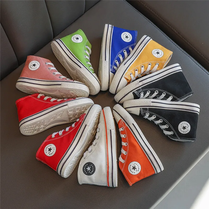 

EUR size 23-34 Fashion high cut soft children rubber shoes casual kids canvas shoes 8 colors