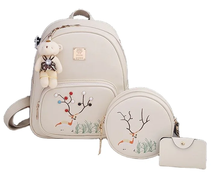 

2020 Teenage Girls 3Pcs Set with Small Bear female Backpacks