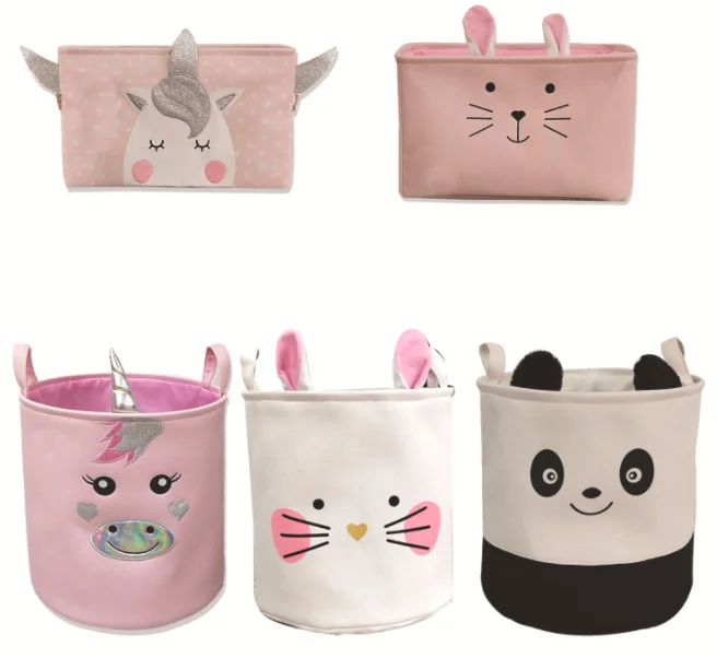 

Wholesale Large kids Canvas Foldable Animal Shape Panda Unicorn Rabbit Toys Clothes Laundry Organizer Room storage Basket