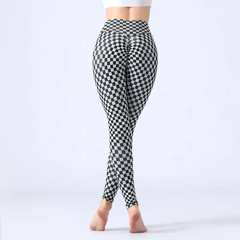 

Wholesale Fashion Checkered Yoga Pants Women Fit Butt Lifting Running Fitness Gym Leggings