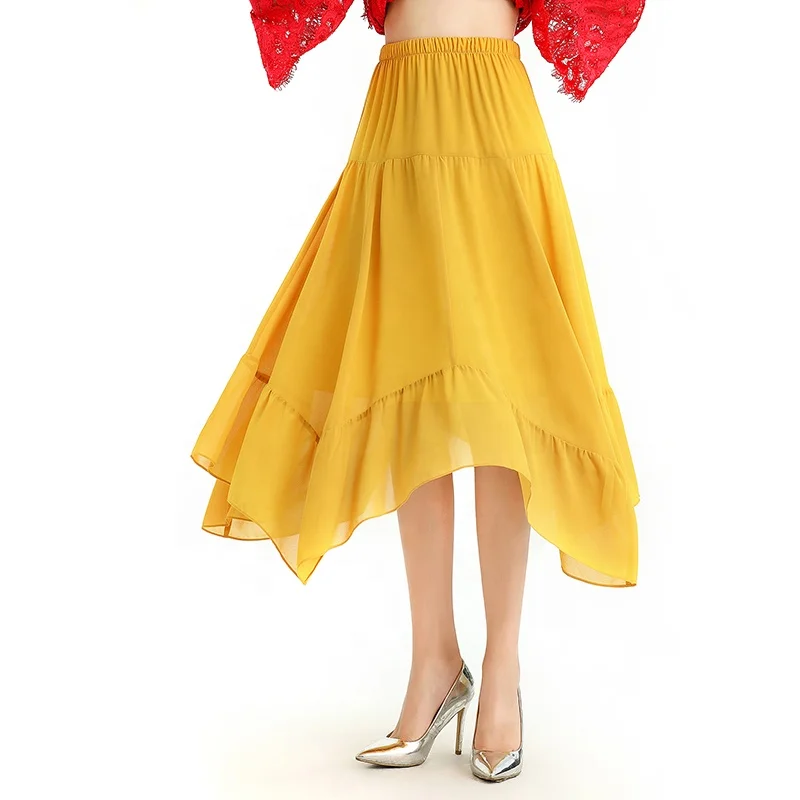 

S068-7 Summer Autumn High Quality Fashion Elegant Asymmetrical Flare Long Women Skirts