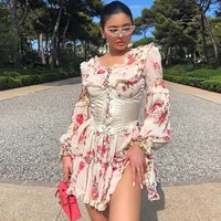 

high quality girls long sleeve floral printed dress off the shoulder casual dress 2020