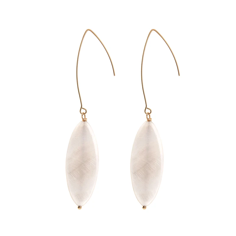 

ed01900d Resort Style Minimalist Fancy Long Oval Milky White Seashell Cowrie Shell Conch Hook Earrings for Women, Gold