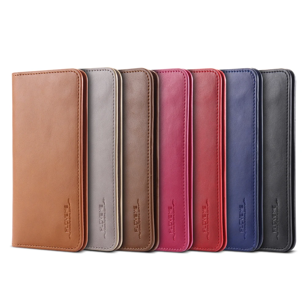 

Free Shipping 1 Sample OK FLOVEME Genuine Leather Card Slot Money Wallet Mobile Flip Cover Case For 5.5 Inches Phone