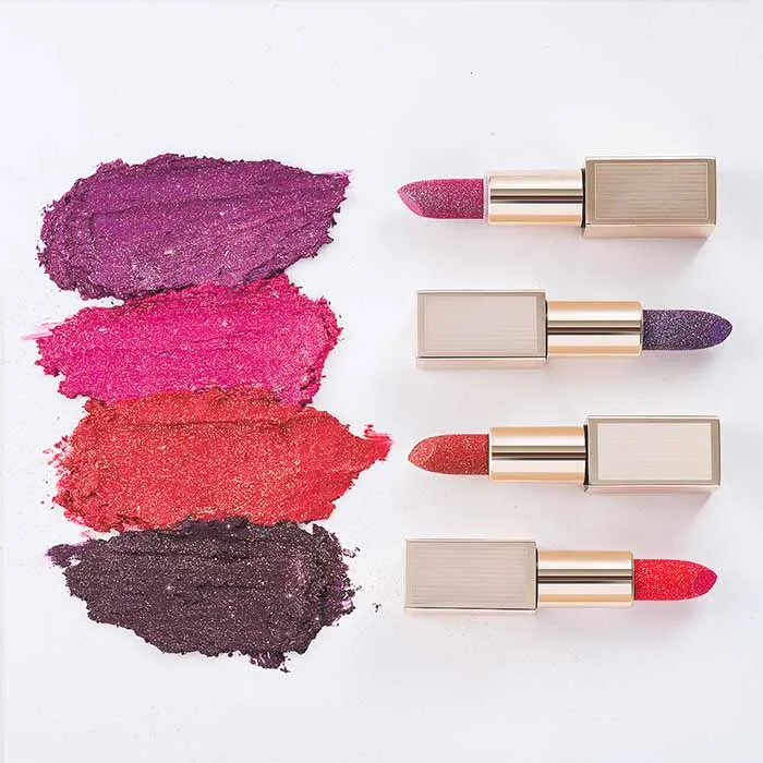

Low Moq 10 Colors Make Up Lipstick Palette Long Lasting Gold Brown Pink Glossy Glitter Metallic Vegan Lipstick