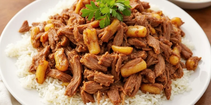 Crockpot with lid open showing tender pulled pork inside
