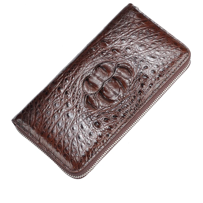 

Best quanlity genuine crocodile skin crocodile long wallet mens trending wallet, Brown / black