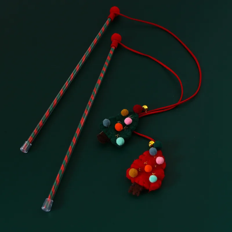 

Wholesale Hand-Made Christmas Trees Interactive Cat Toys Squeaky Sound Cat Teaser Stick Toys