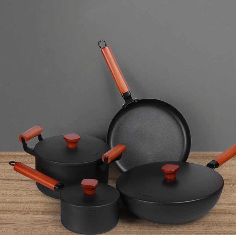 

High quality cast iron kichen tools nonstick cookware sets wholesale, Black