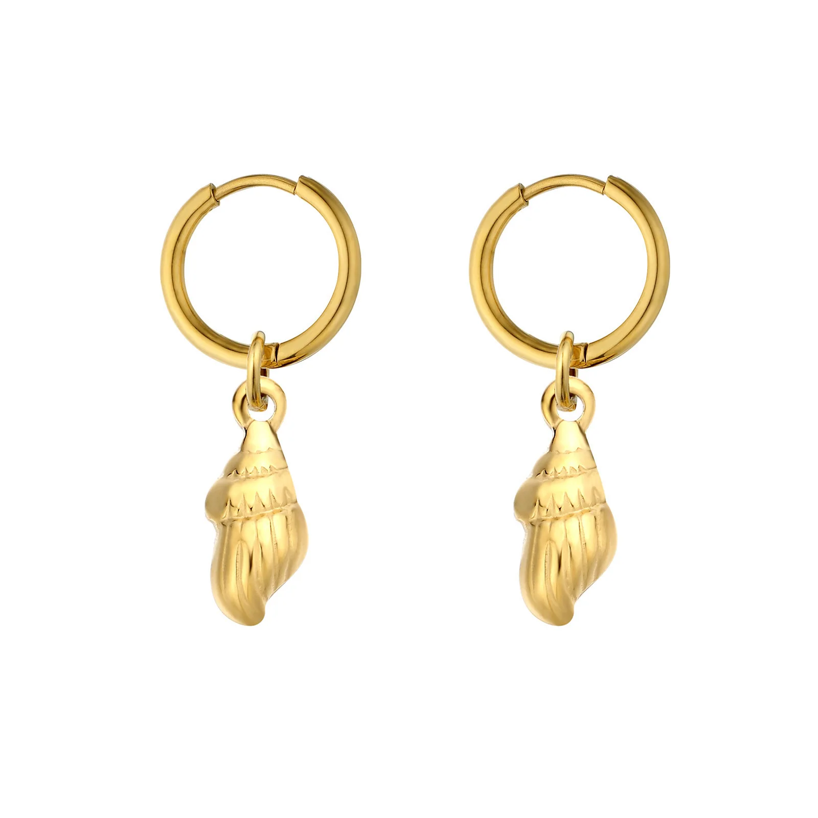 

2021 Summer New stainless steel Ocean Series Conch Shell Hoop Earrings For Women Hiphop Earrings Fashion Jewelry, Gold color