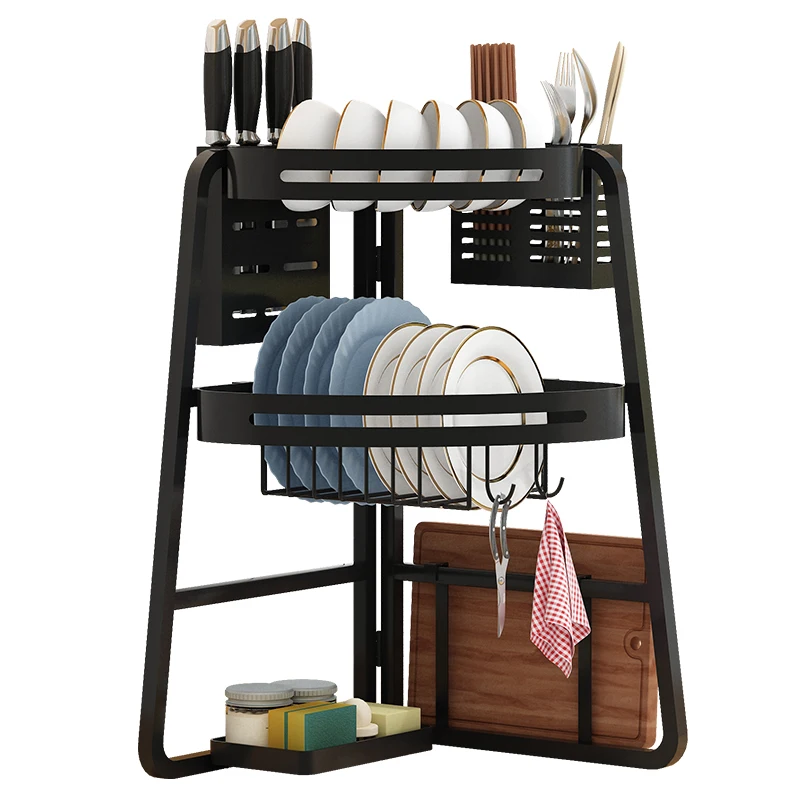 

Adjustable 2 -tier Space Saver Foldable Kitchen Countertop Over The Sink Dish Drying Drainer Rack Dish Rack, Black