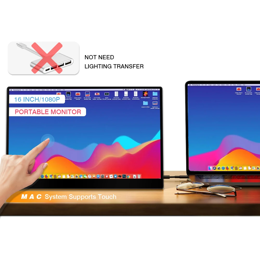 

Sibolan 16 inch supported Ma-c touch sliding g story built in battery portable monitor laptop gaming dual screen extend monitor