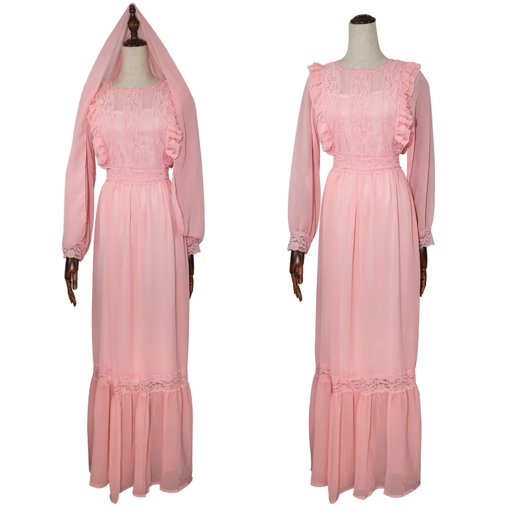 

elegant lace patchwork chiffon hook flower hollowed-out dress muslim women dress, Pink,light blue, light green
