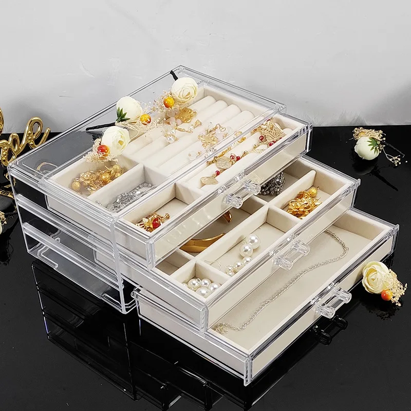 

Clear Acrylic Jewelry Storage Box Earring Ring Necklace Gift Display Jewelry Organizer Packaging Box With Drawers