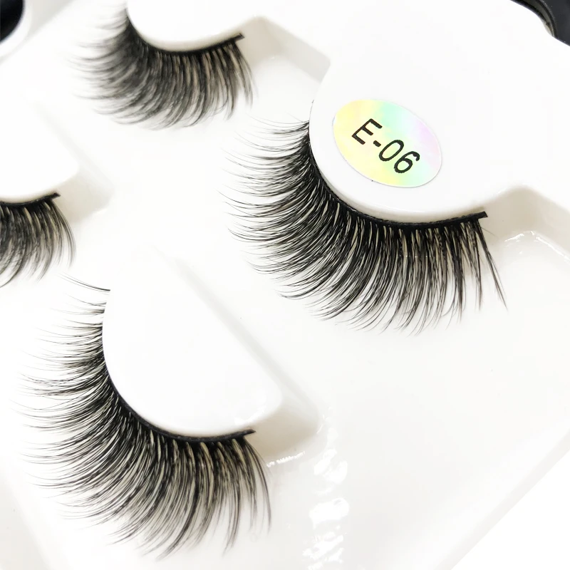 

3 Pairs Best Sale E-06 3D Mink Eyelashes Magic Self-Adhesive Eyeliner Set With Tweezers