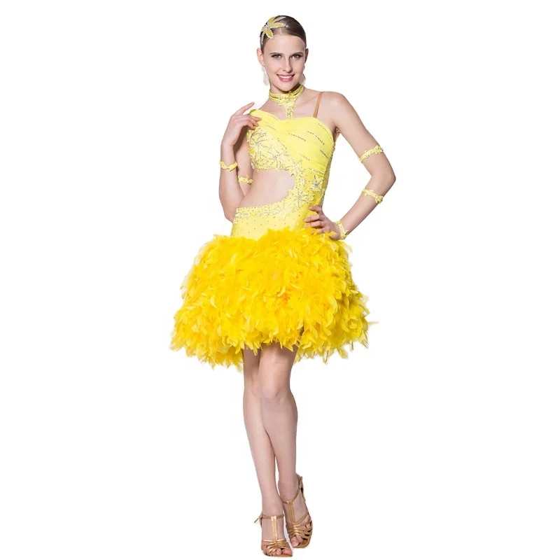 

L-1033 customized Fluffy feather skirt national standard Latin performance dress competition performance rumba dance dress, Customer choice