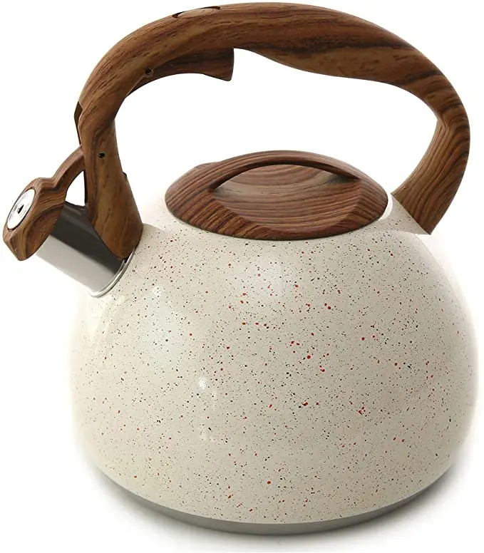 

Tea Kettle, 2.7 Quart Teapot for Stovetops Wood Pattern Handle with Loud Whistle Food Grade Stainless Steel Teapot
