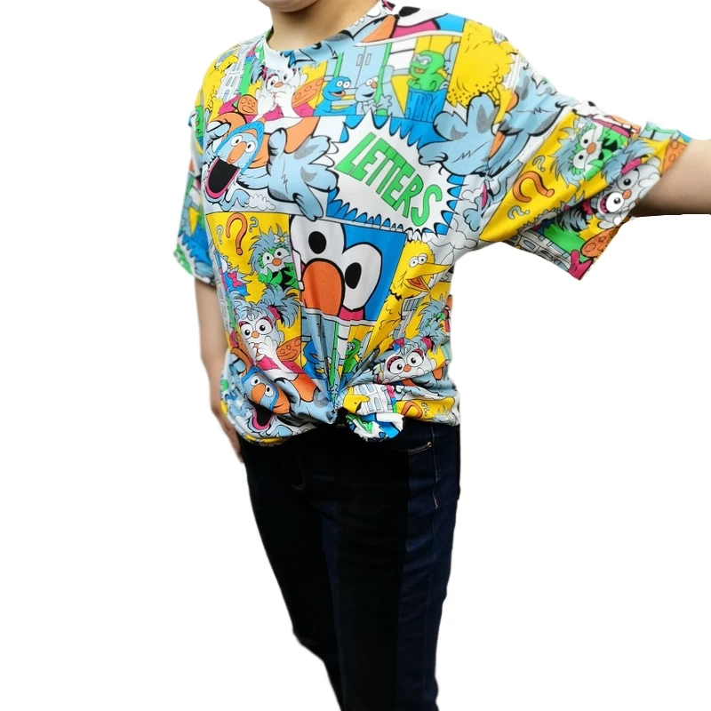 

2021 New Style Summer Custom Fashion 100% Polyester Elmo Sublimation Printing Long T Shirt Dress For Women, Customized color