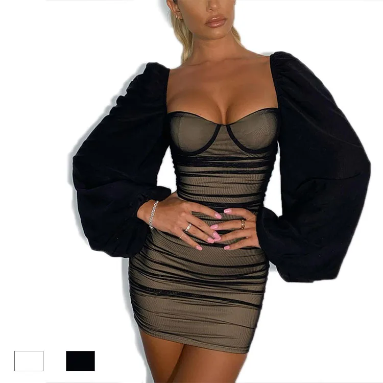 

sexy nightclub style long-sleeved short skirt with naked back and wrapped chest Party Dress, As shown or customized