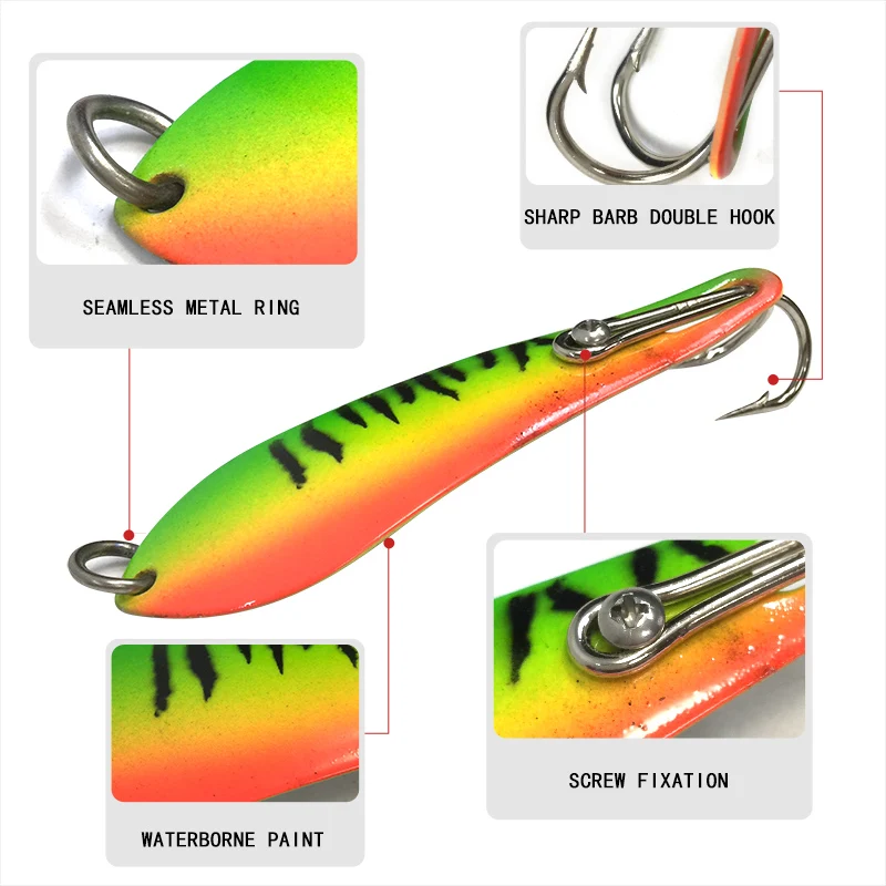 

Stainless Steel Fishing Spoon Lure With Double Hooks Fishing Lure Fishing Tackle Metal Baits Big Game Lure, Pictured