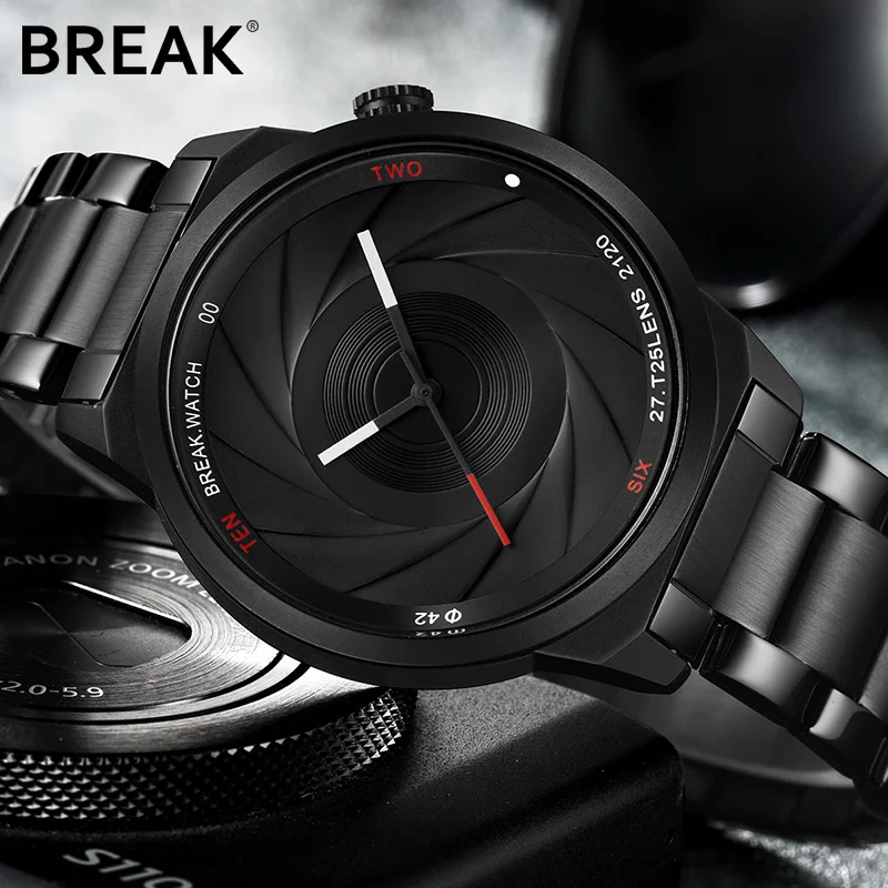 

BREAK T25 new design black boys quartz watch creative Stainless steel band waterproof sports in stock Casual reloj watch for men