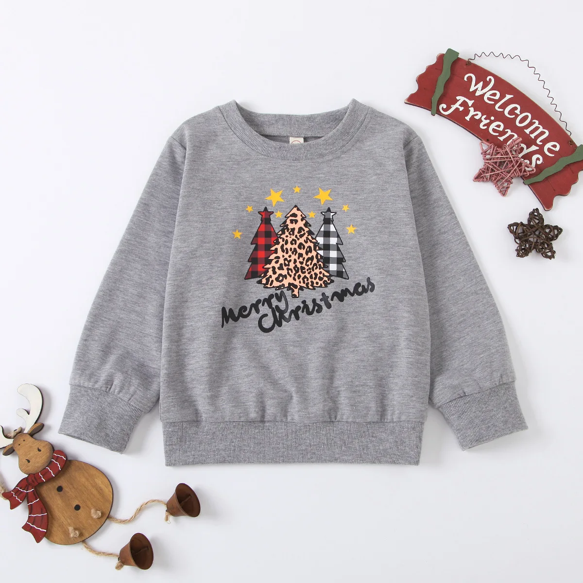 

Fall Children Christmas Style Print Round Neck Long Sleeve Pullover