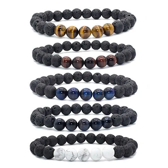 

Natural Lava Rock Stone Essential Oil Diffuser Tiger Eye Women Men Beads Bracelet