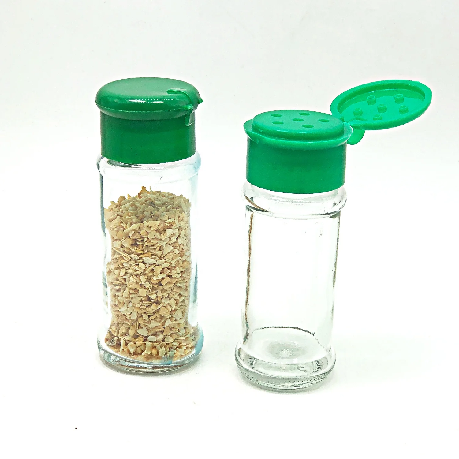 

hot sale basic 80g 100g Transparent round grinder set salt and pepper mill glass bottle with plastic grinder, Clear