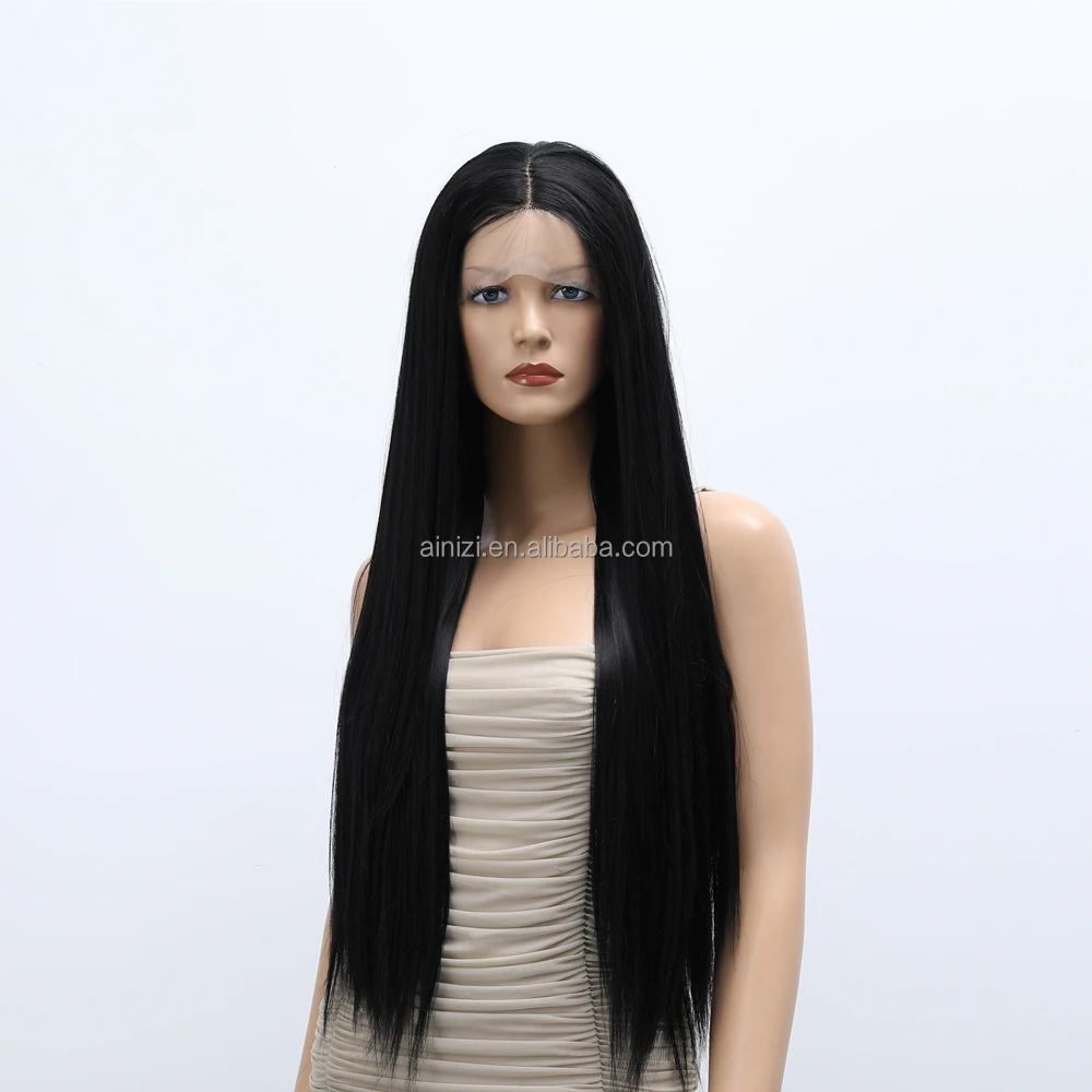 

Ainizi new arrival premium synthetic T part lace wig 26 inches long straight middle parting lace front wig for women