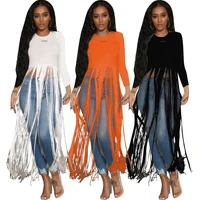 

HA5252 women new model solid long sleeve fringe t shirt