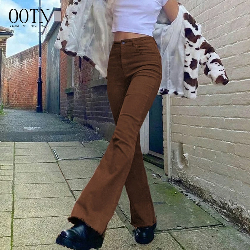 

OOTN Women's pants for women clothing trouser Jean trousers Khaki Black Brown Pants woman high waist Flared Jeans