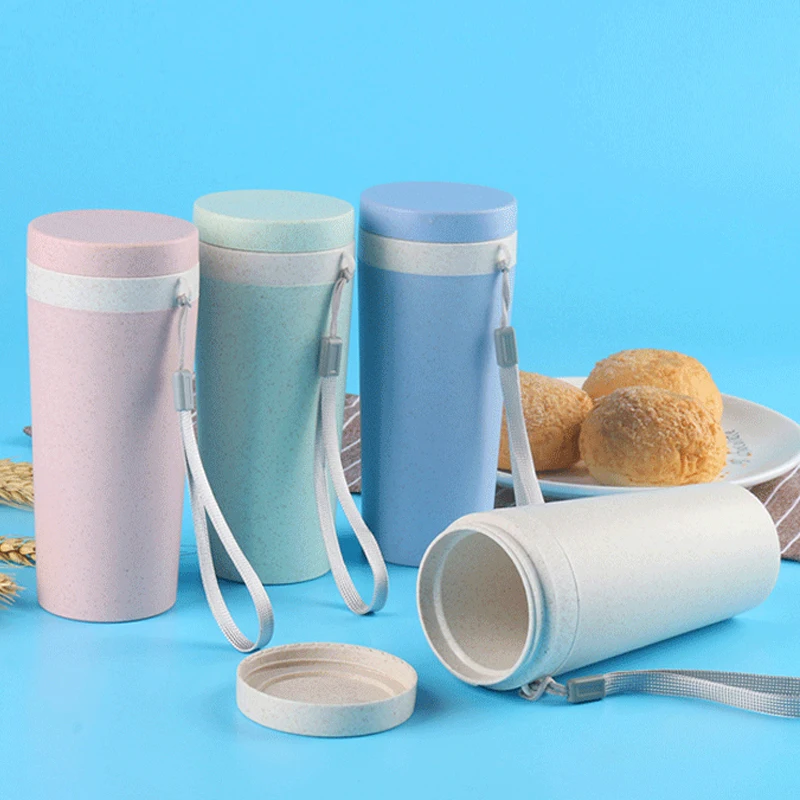 

2021 Eco Friendly high quality Biodegradable proable plastic drinking Coffee Cup Wheat Straw Water Bottle, Pink/blue/rice/green