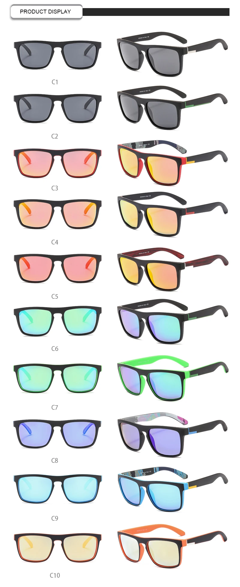 Sports Sun Glass Cheap Colorful Custom Logo Square Men Polarized Sunglasses