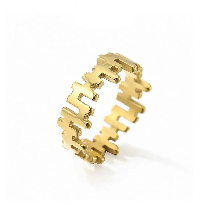 

Retro 18K Gold Plated Irregular Concave-convex Ring Stainless Steel Uneven Minimalist Ring, Gold color