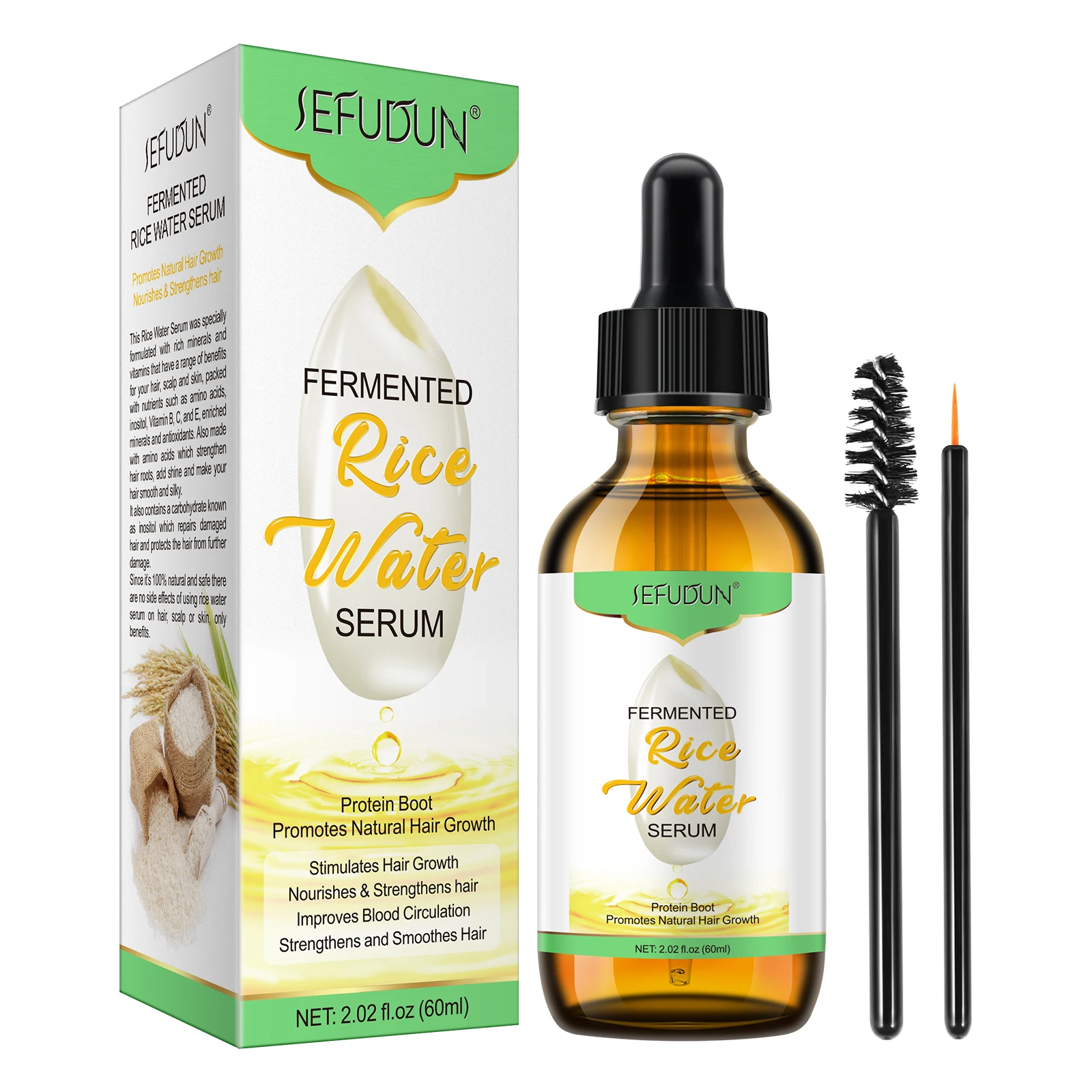 

SEFUDUN Private Label Hair Care Natural Vegan Rice Water Treatment Anti Hair Loss Rice Water Hair Growth Serum