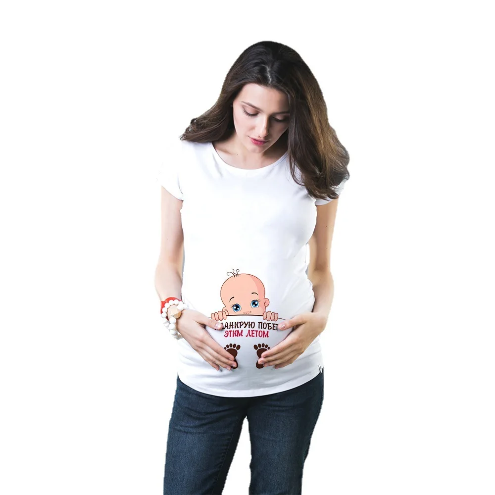 

Maternity Clothes Casual Pregnancy T ShirtsBaby Print Funny Pregnant Women Summer Tees Pregnant Top Streetwear New Cute Pregnant, As shown in the figure