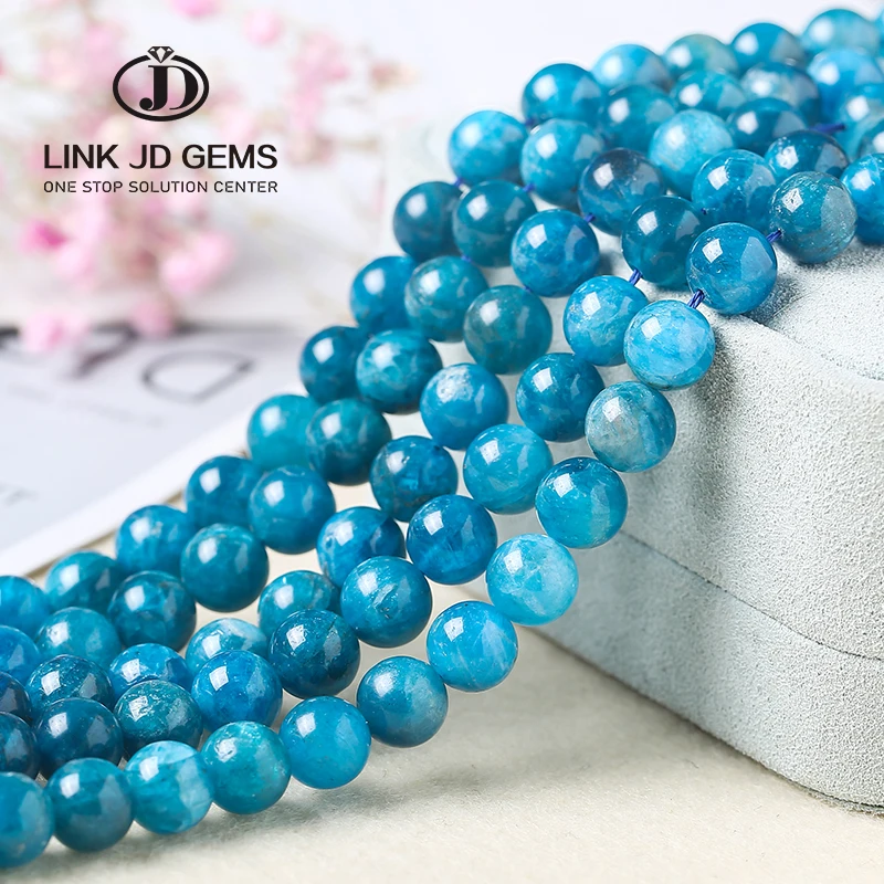 JD 6/8/10mm Natural Gemstone Round Loose Stone Rough Quartz Genuine Faceted Blue Apatite Beads for Jewelry Making