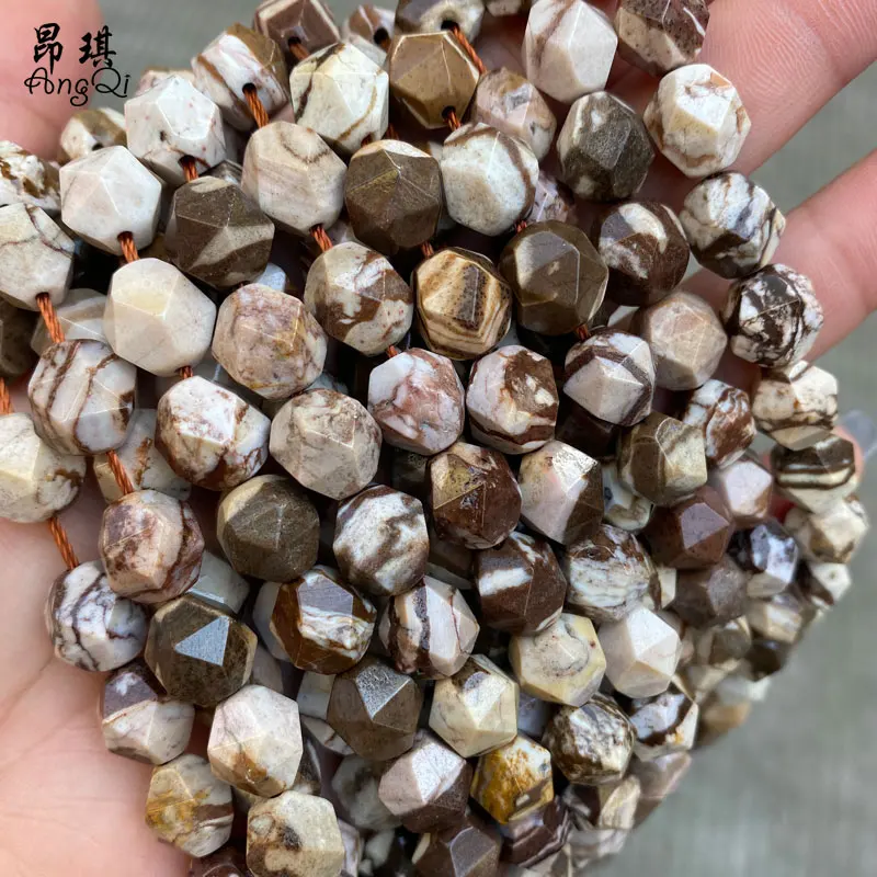

Faceted Gemstone Beads Round Smooth Natural Stone Zebra Jasper Loose Beads For Jewelry Making