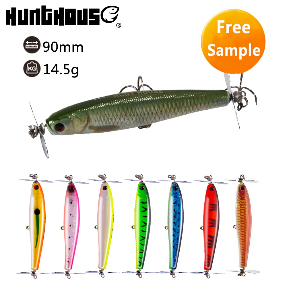 

Wholesale hunthouse top water stainless steel artificial prop hard fishing lure, Vavious colors
